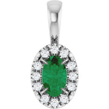Platinum Emerald Lab-Grown Emerald Halo-Style Necklace or Pendant