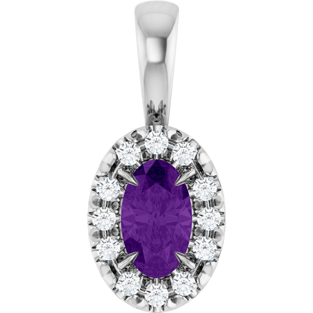 Platinum Emerald Natural Amethyst Halo-Style Necklace or Pendant