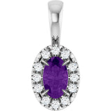 14K Gold Emerald Natural Amethyst Halo-Style Necklace or Pendant - White Gold