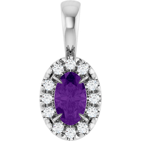 14K Gold Emerald Natural Amethyst Halo-Style Necklace or Pendant - White Gold