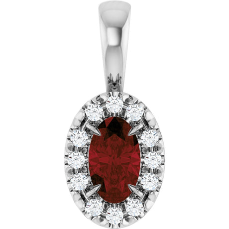 14K Gold Emerald Natural Mozambique Garnet Halo-Style Necklace or Pendant - White Gold