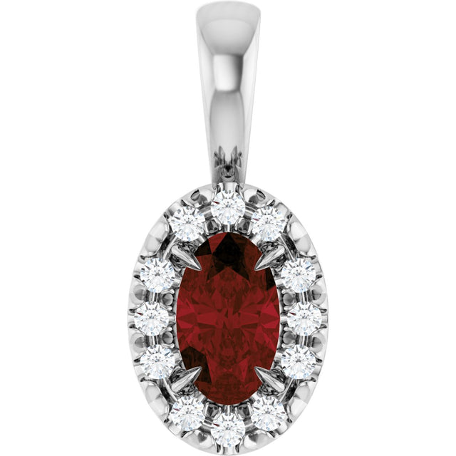 14K Gold Emerald Natural Mozambique Garnet Halo-Style Necklace or Pendant - White Gold