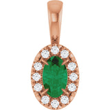 14K Gold Emerald Natural Emerald Halo-Style Necklace or Pendant - Rose Gold