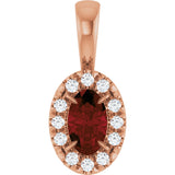 14K Gold Emerald Natural Mozambique Garnet Halo-Style Necklace or Pendant - Rose Gold