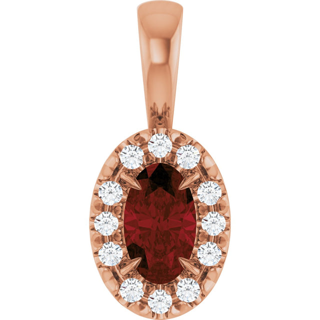 14K Gold Emerald Natural Mozambique Garnet Halo-Style Necklace or Pendant - Rose Gold