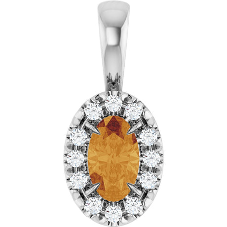 14K Gold Emerald Natural Citrine Halo-Style Necklace or Pendant - White Gold