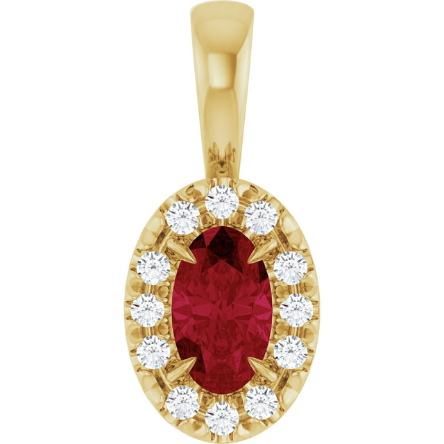 14K Gold Emerald Natural Ruby Halo-Style Necklace or Pendant - Yellow Gold