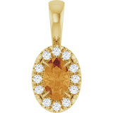 14K Gold Emerald Natural Citrine Halo-Style Necklace or Pendant - Yellow Gold
