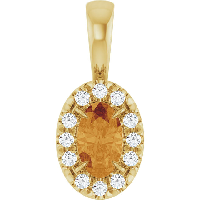 14K Gold Emerald Natural Citrine Halo-Style Necklace or Pendant - Yellow Gold