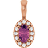 14K Gold Emerald Natural Pink Tourmaline Halo-Style Necklace or Pendant - Rose Gold