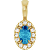 14K Gold Emerald Natural Blue Zircon Halo-Style Necklace or Pendant - Yellow Gold