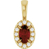 14K Gold Emerald Natural Mozambique Garnet Halo-Style Necklace or Pendant - Yellow Gold