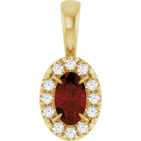 14K Gold Emerald Natural Mozambique Garnet Halo-Style Necklace or Pendant - Yellow Gold