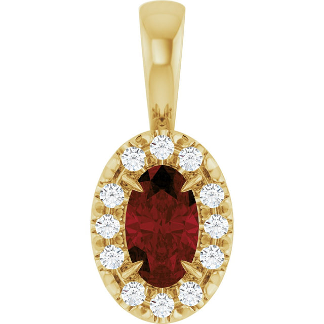 14K Gold Emerald Natural Mozambique Garnet Halo-Style Necklace or Pendant - Yellow Gold