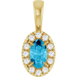 14K Gold Emerald Natural Aquamarine Halo-Style Necklace or Pendant - Yellow Gold