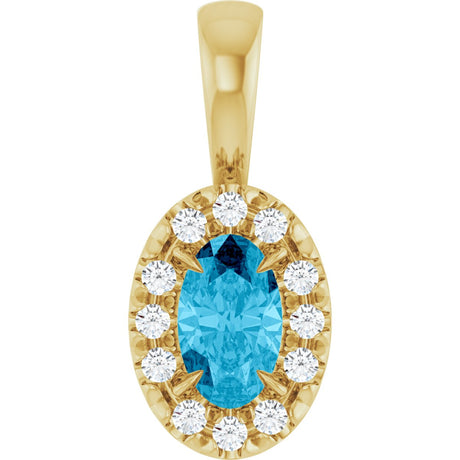 14K Gold Emerald Natural Aquamarine Halo-Style Necklace or Pendant - Yellow Gold
