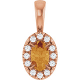 14K Gold Emerald Natural Citrine Halo-Style Necklace or Pendant - Rose Gold
