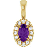 14K Gold Emerald Natural Amethyst Halo-Style Necklace or Pendant - Yellow Gold