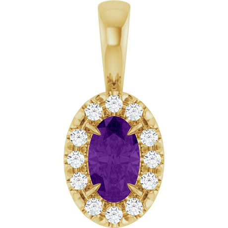 14K Gold Emerald Natural Amethyst Halo-Style Necklace or Pendant - Yellow Gold