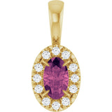 14K Gold Emerald Natural Pink Tourmaline Halo-Style Necklace or Pendant - Yellow Gold