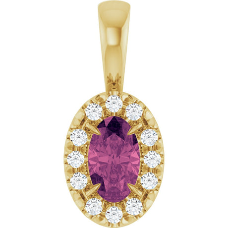 14K Gold Emerald Natural Pink Tourmaline Halo-Style Necklace or Pendant - Yellow Gold