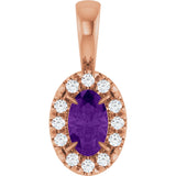 14K Gold Emerald Natural Amethyst Halo-Style Necklace or Pendant - Rose Gold