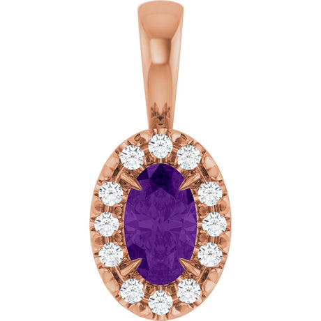 14K Gold Emerald Natural Amethyst Halo-Style Necklace or Pendant - Rose Gold