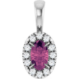 14K Gold Emerald Natural Pink Tourmaline Halo-Style Necklace or Pendant - White Gold