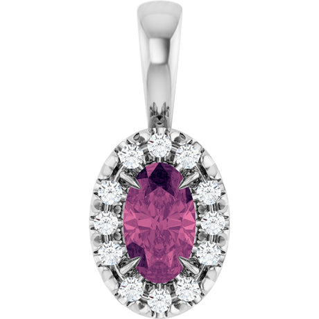14K Gold Emerald Natural Pink Tourmaline Halo-Style Necklace or Pendant - White Gold