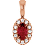 14K Gold Emerald Natural Ruby Halo-Style Necklace or Pendant - Rose Gold