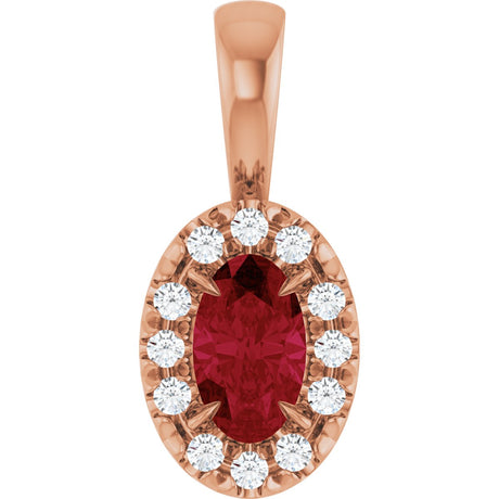14K Gold Emerald Natural Ruby Halo-Style Necklace or Pendant - Rose Gold
