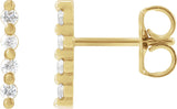 14K Gold Round Natural Diamond Accented Bar Earrings III - Yellow Gold