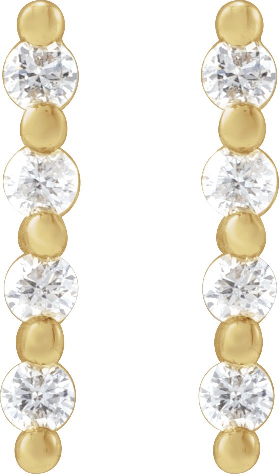 14K Gold Round Natural Diamond Accented Bar Earrings III - Yellow Gold - view 2