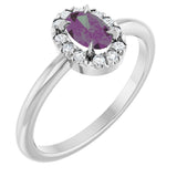 14K Gold Emerald Lab-Grown Alexandrite Halo-Style Ring - White Gold