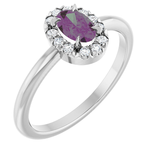 Platinum Emerald Lab-Grown Alexandrite Halo-Style Ring