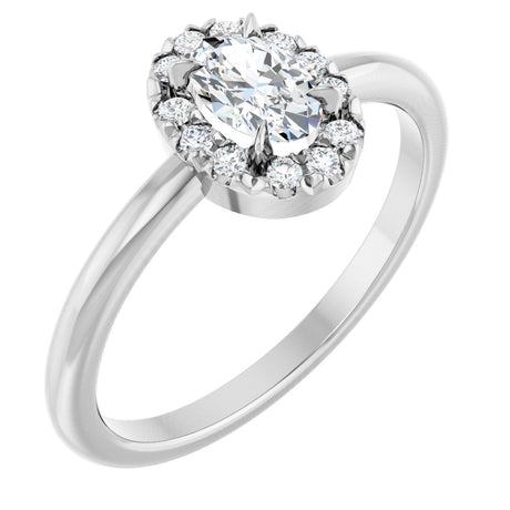 14K Gold Emerald Natural White Sapphire Halo-Style Ring - White Gold