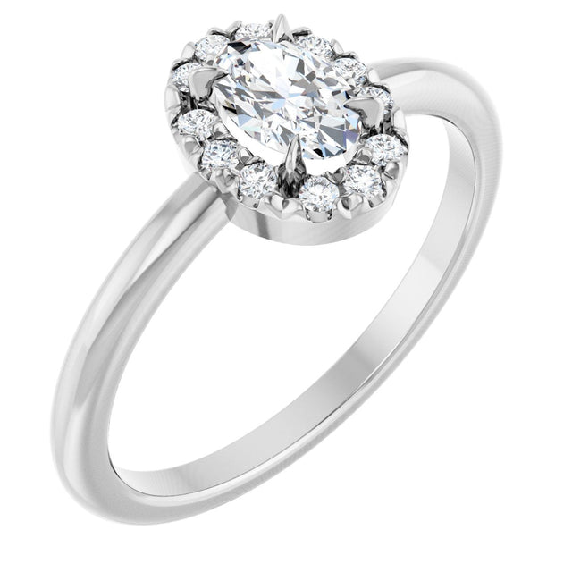 14K Gold Emerald Natural White Sapphire Halo-Style Ring - White Gold