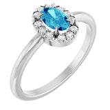 Platinum Emerald Natural Blue Zircon Halo-Style Ring