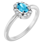 Platinum Emerald Natural Aquamarine Halo-Style Ring