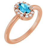 14K Gold Emerald Natural Aquamarine Halo-Style Ring - Rose Gold