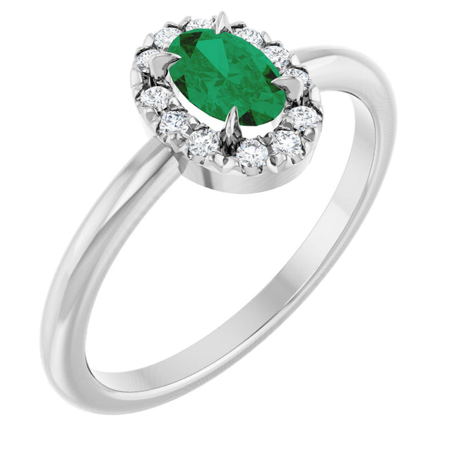 Platinum Emerald Lab-Grown Emerald Halo-Style Ring