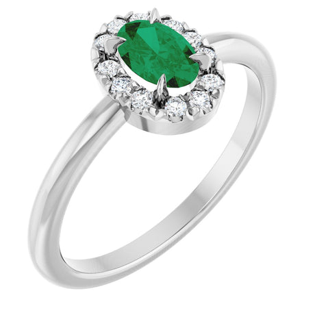 14K Gold Emerald Natural Emerald Halo-Style Ring - White Gold