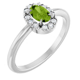 14K Gold Emerald Natural Peridot Halo-Style Ring - White Gold