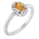 14K Gold Emerald Natural Citrine Halo-Style Ring - White Gold