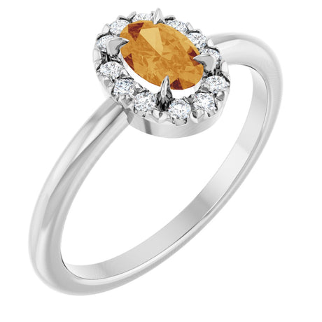 14K Gold Emerald Natural Citrine Halo-Style Ring - White Gold