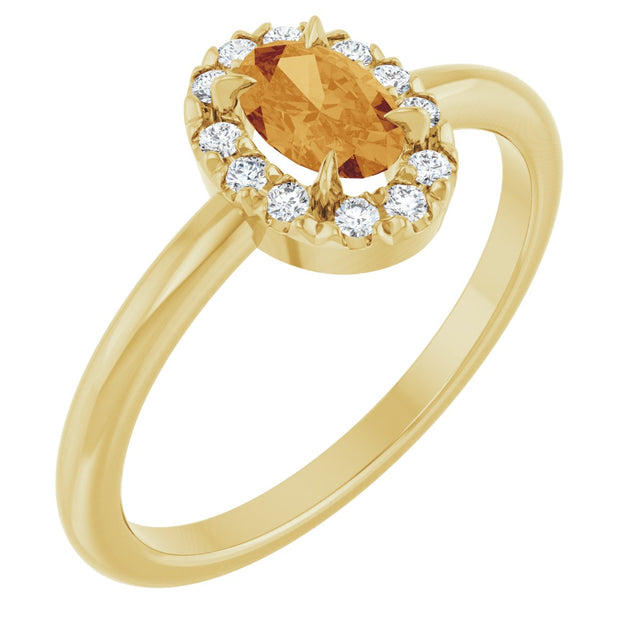 14K Gold Emerald Natural Citrine Halo-Style Ring - Yellow Gold