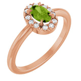 14K Gold Emerald Natural Peridot Halo-Style Ring - Rose Gold
