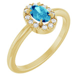 14K Gold Emerald Natural Blue Zircon Halo-Style Ring - Yellow Gold