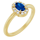 14K Gold Emerald Lab-Grown Blue Sapphire Halo-Style Ring - Yellow Gold