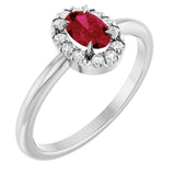 Platinum Emerald Lab-Grown Ruby Halo-Style Ring
